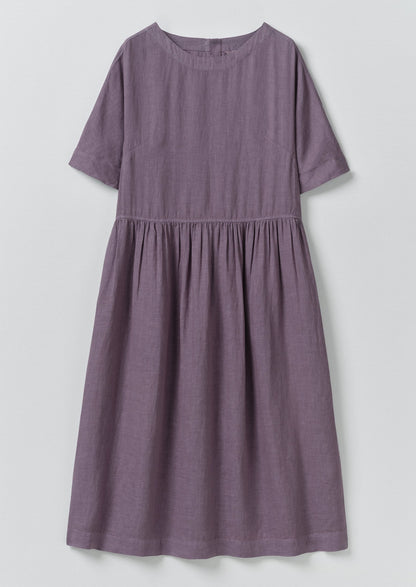 Lightweight Linen Gathered Waist Dress | Dark Thistle