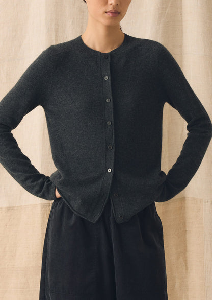 Wool Cashmere Neat Cardigan | Charcoal