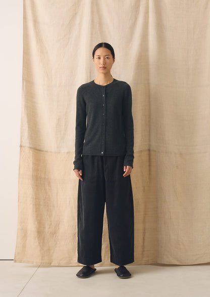 Wool Cashmere Neat Cardigan | Charcoal