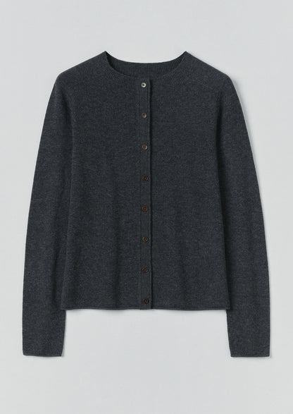 Wool Cashmere Neat Cardigan | Charcoal