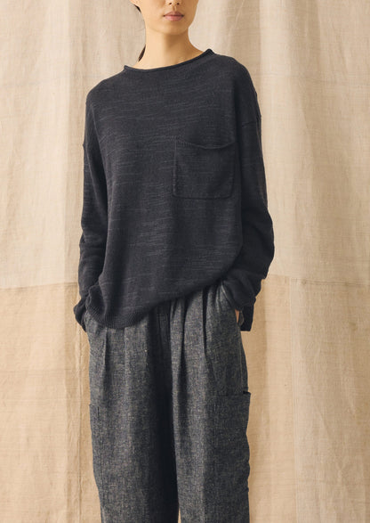 Linen Cotton Fine Knit Sweater | Dark Navy