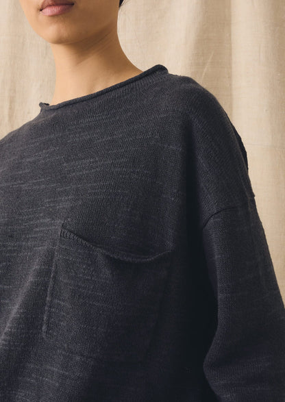 Linen Cotton Fine Knit Sweater | Dark Navy
