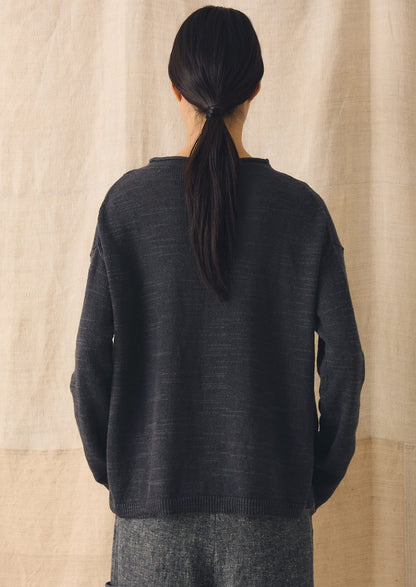 Linen Cotton Fine Knit Sweater | Dark Navy
