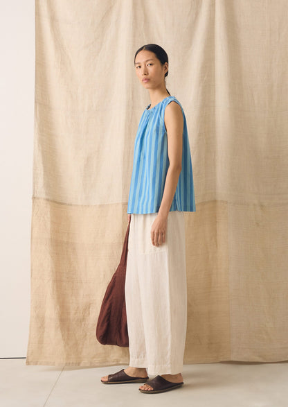 Oyo Stripe Gathered Cotton Tank | Aqua/Cornflower