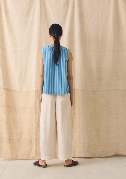 Oyo Stripe Gathered Cotton Tank | Aqua/Cornflower