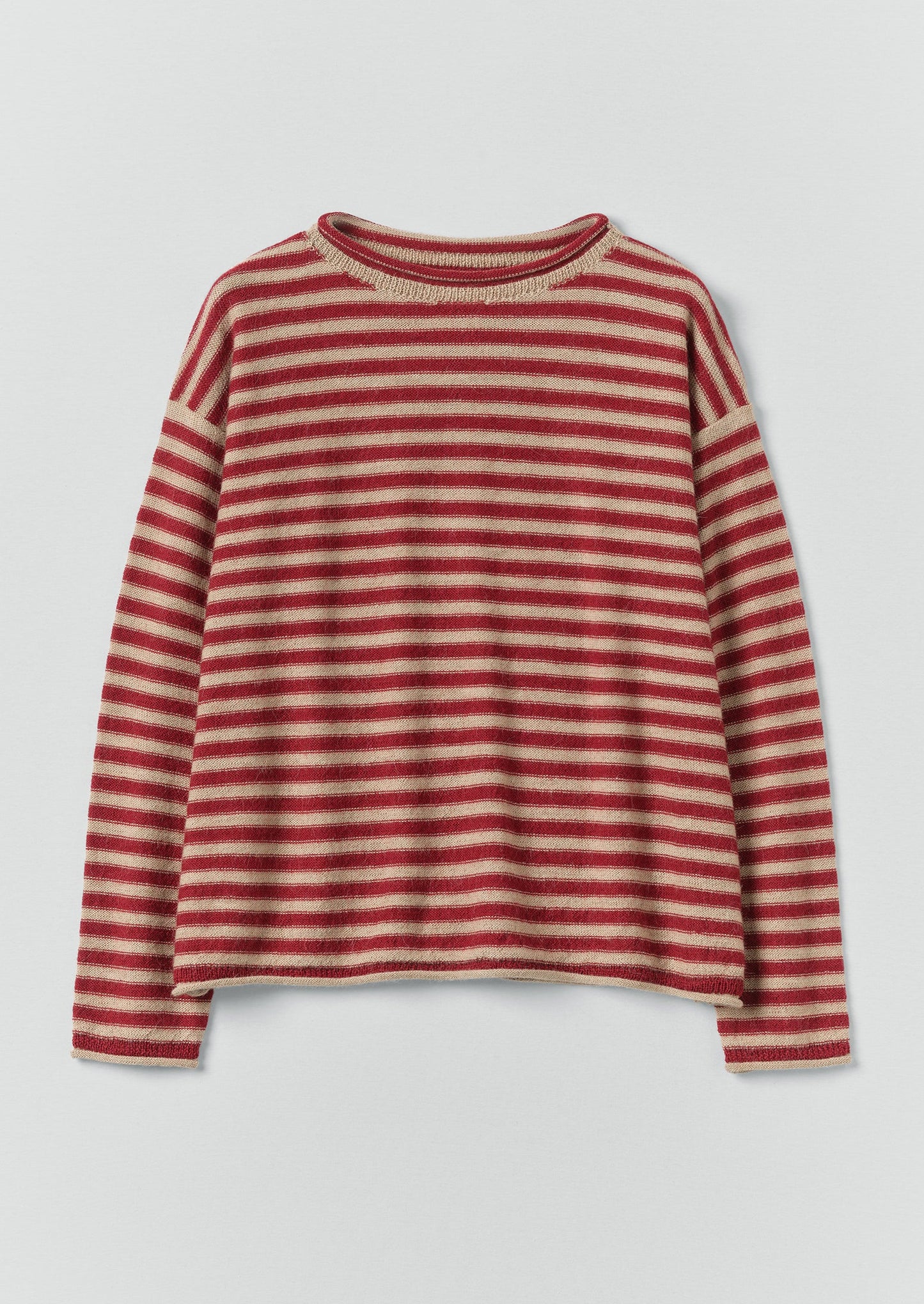 Stripe Lofty Alpaca Wool Sweater | Oatmeal/Red