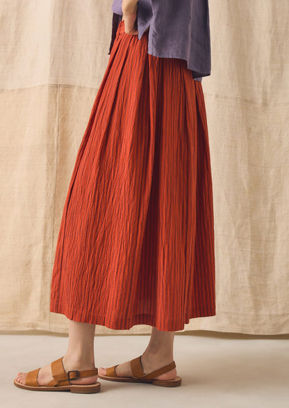 Pleated Cotton Stripe Skirt | Tomato
