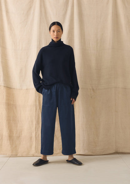 Organic Cord Barrel Leg Trousers | Denim Blue