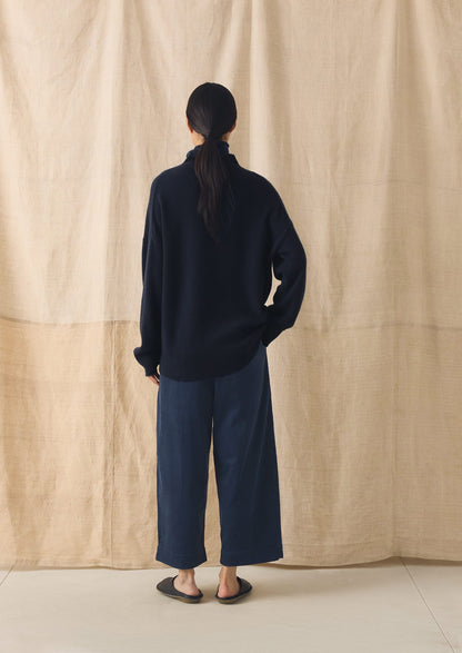 Organic Cord Barrel Leg Trousers | Denim Blue