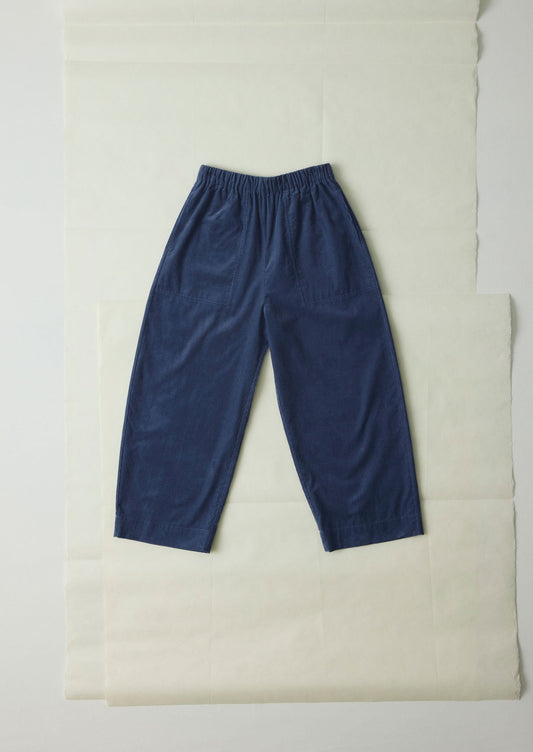 Organic Cord Barrel Leg Trousers | Denim Blue