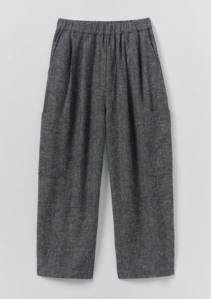 Linen Cotton Patch Pocket Trousers | Navy/Ecru