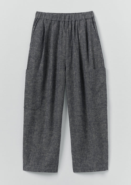 Linen Cotton Patch Pocket Trousers | Navy/Ecru