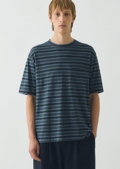 Overdyed Stripe Organic Cotton Tee | Blue Graphite/Mazarine Blue