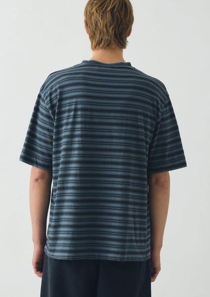 Overdyed Stripe Organic Cotton Tee | Blue Graphite/Mazarine Blue