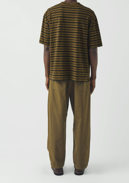 Overdyed Stripe Organic Cotton Tee | Blue Graphite/Woodland Green