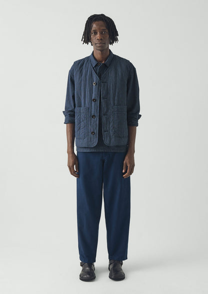 Railroad Stripe Padded Gilet | Denim Blue