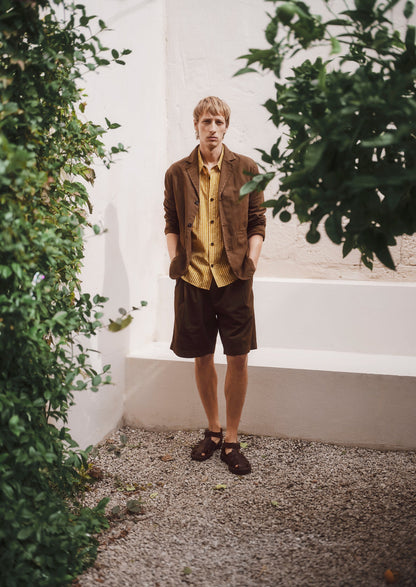 High Break Cotton Linen Blazer | Bronze Green