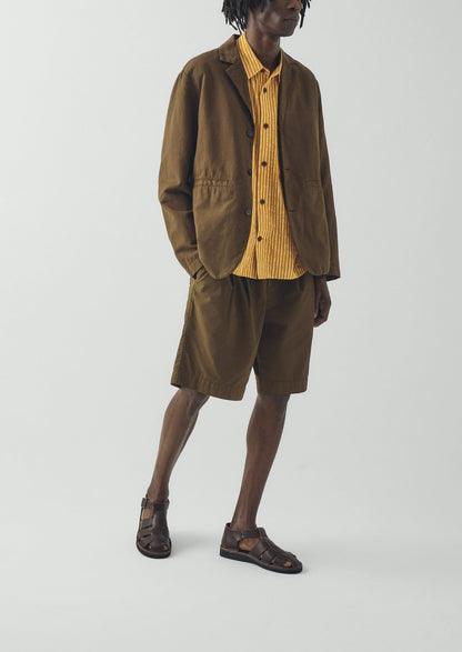 High Break Cotton Linen Blazer | Bronze Green