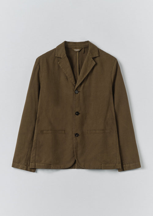 High Break Cotton Linen Blazer | Bronze Green