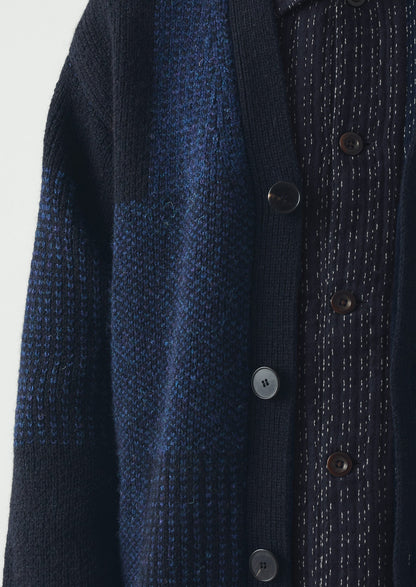 Jacquard British Wool Cardigan | Navy/Cobalt