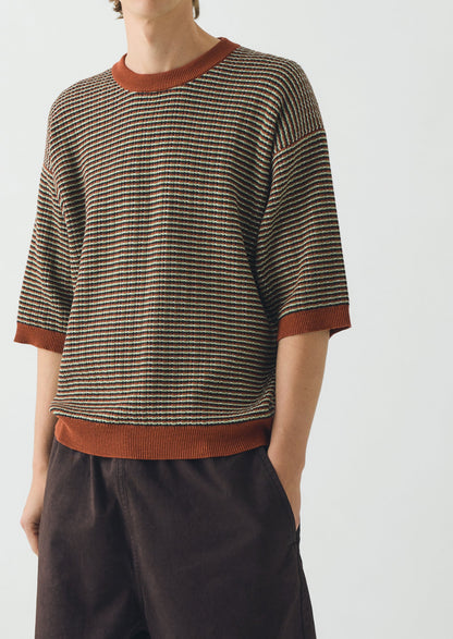 Knitted Cotton Tee | Green Multi