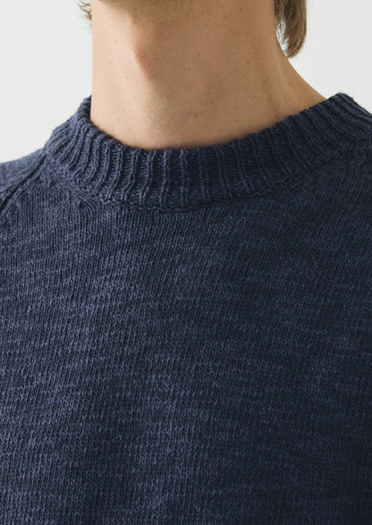 Linen Cotton Crew Neck Sweater | Denim Blue