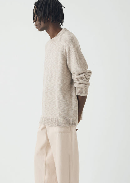 Linen Cotton Crew Neck Sweater | Natural