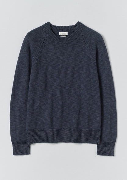 Linen Cotton Crew Neck Sweater | Denim Blue