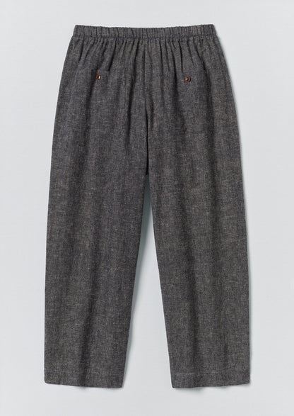 Pleated Linen Cotton Twill Trousers | Navy/Ecru