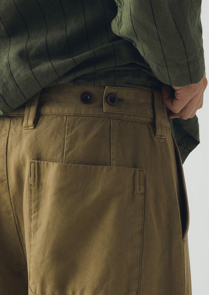 Jude Wide Leg Cotton Twill Trousers | Olive Leaf