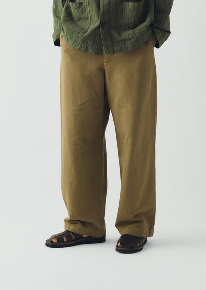 Jude Wide Leg Cotton Twill Trousers | Olive Leaf