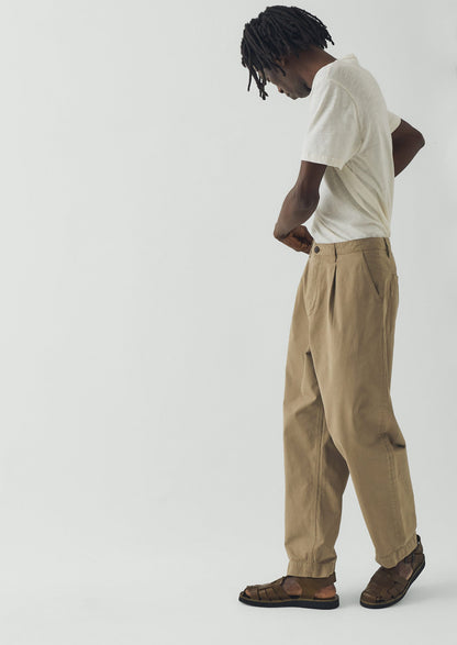 Otto Pleated Cotton Twill Trousers | Oyster