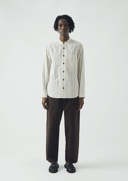 Jasper Irregular Stripe Cotton Shirt | Ecru/Cobalt