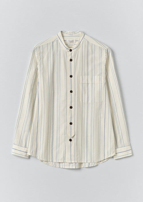 Jasper Irregular Stripe Cotton Shirt | Ecru/Cobalt
