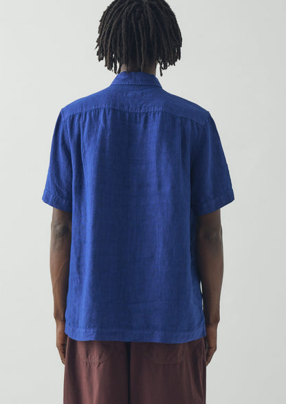 Linen Short Sleeve Shirt | Carmine Blue