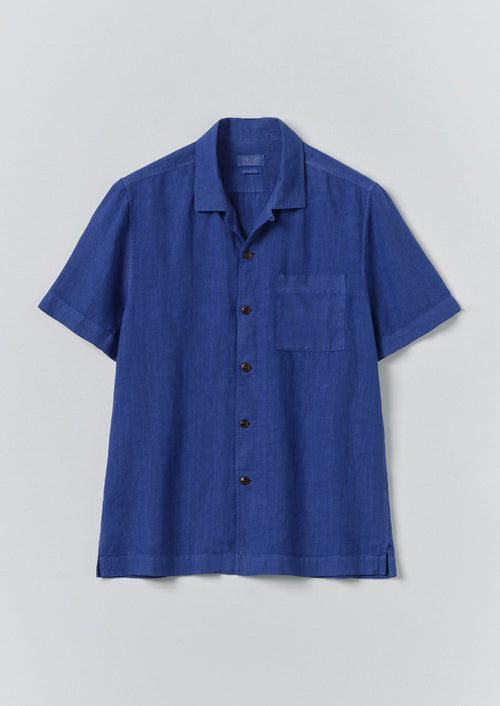 Linen Short Sleeve Shirt | Carmine Blue