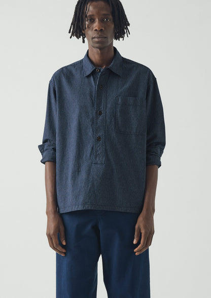 Railroad Stripe Cotton Shirt | Denim Blue