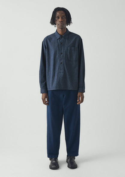 Railroad Stripe Cotton Shirt | Denim Blue