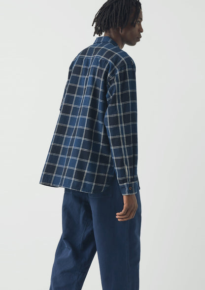 Market Check Cotton Linen Easy Shirt | Denim Blue