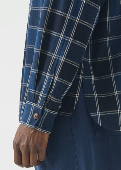 Market Check Cotton Linen Easy Shirt | Denim Blue