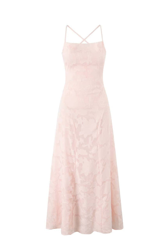 Spaghetti Straps Pink Floral Long Dress