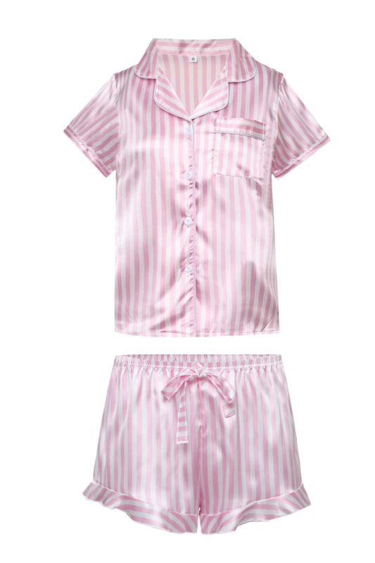 Pink Striped Short Sleeves Pajamas Set