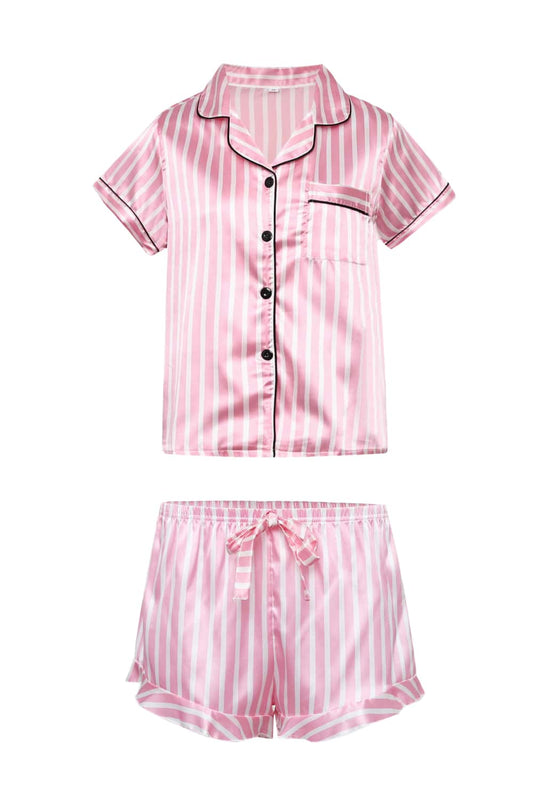 Pink Striped Pajama Set with Black Buttons