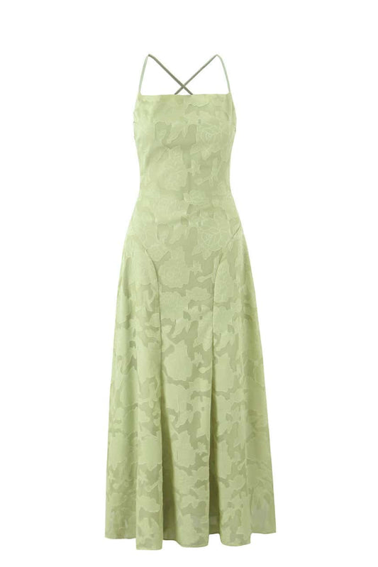 Sage Green Lace Straps A-line Dress