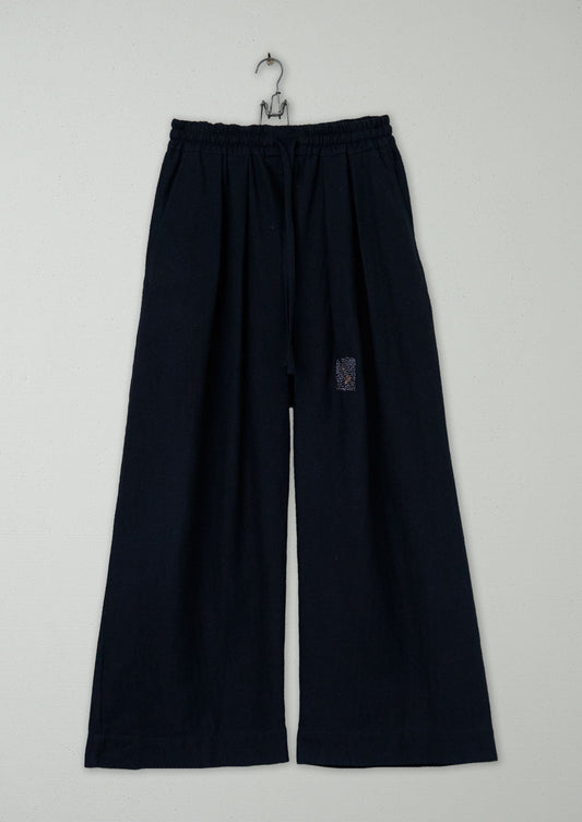 Renewed Cotton Wool Herringbone Pull on Trousers Size XS (53) | Dark Navy