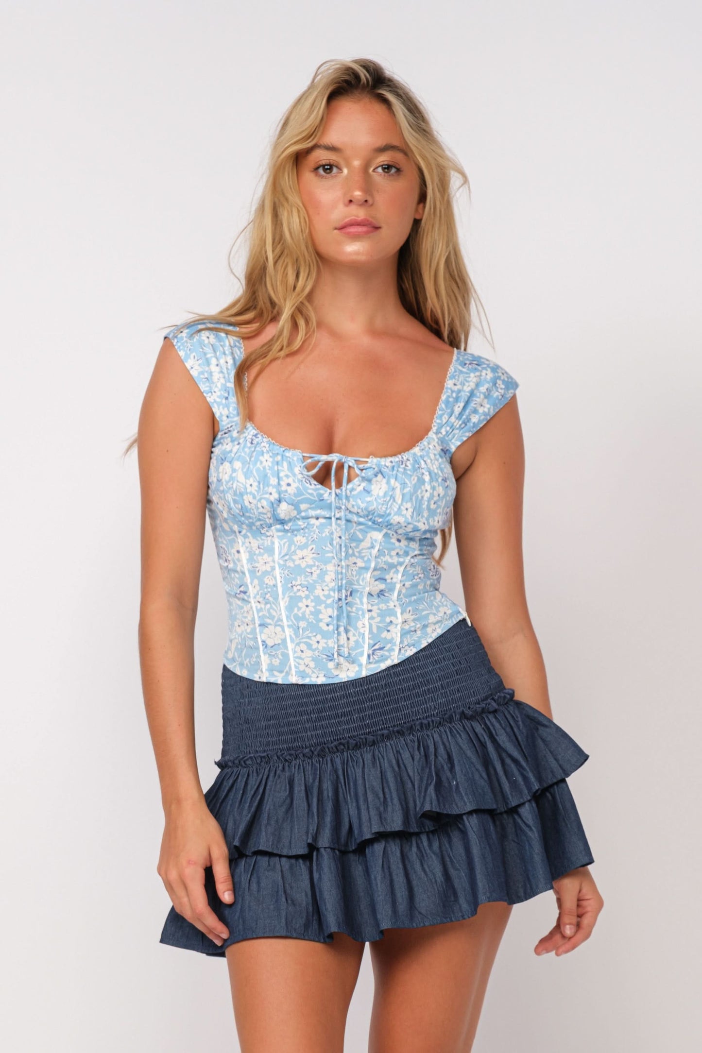 Selma Light Blue Floral Corset Top