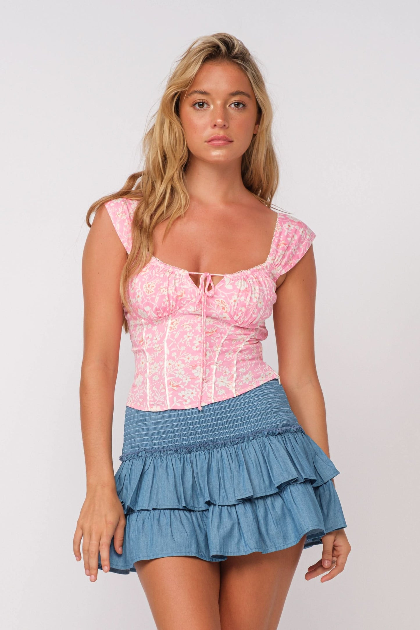 Selma Pink Floral Corset Top