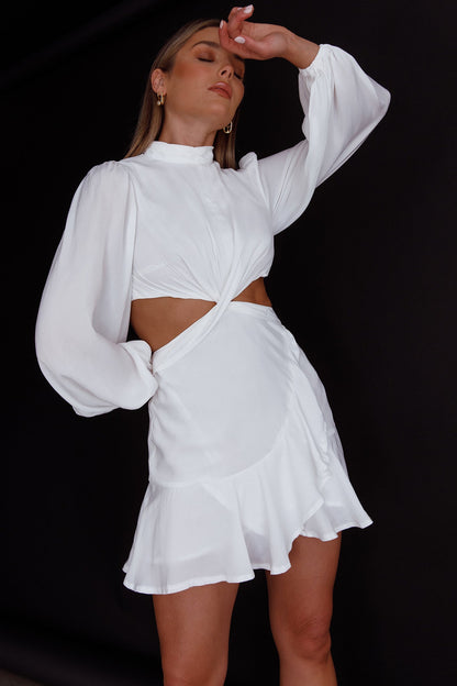 Feels Like Home Long Sleeve Cut-Out Dress White