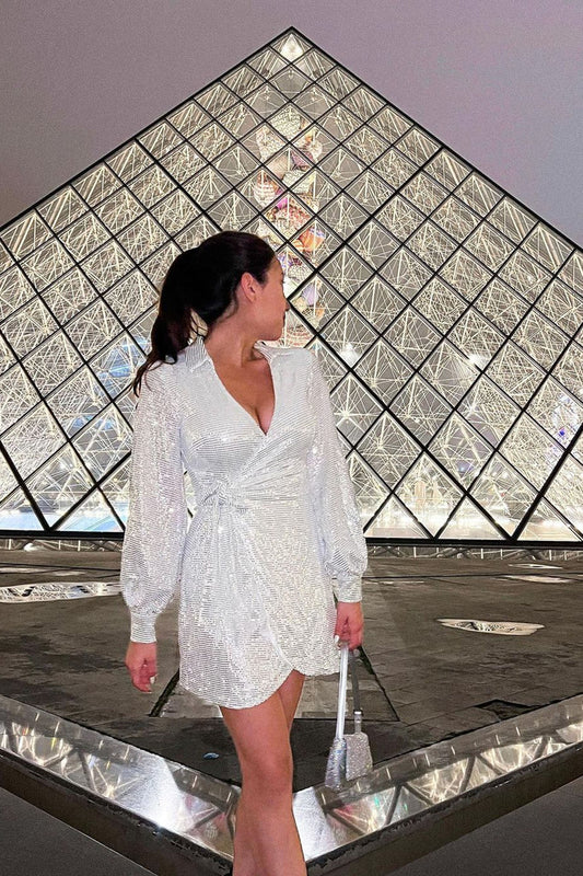 Ruma Faux Wrap Shirt Dress Sequin Silver