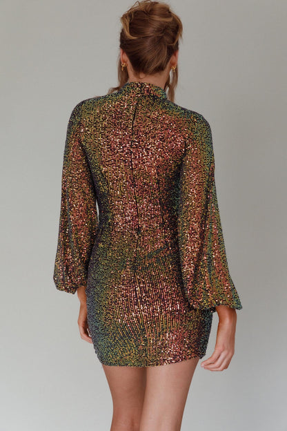 La Discotheque Long Sleeve Sequin Mini Dress Navy